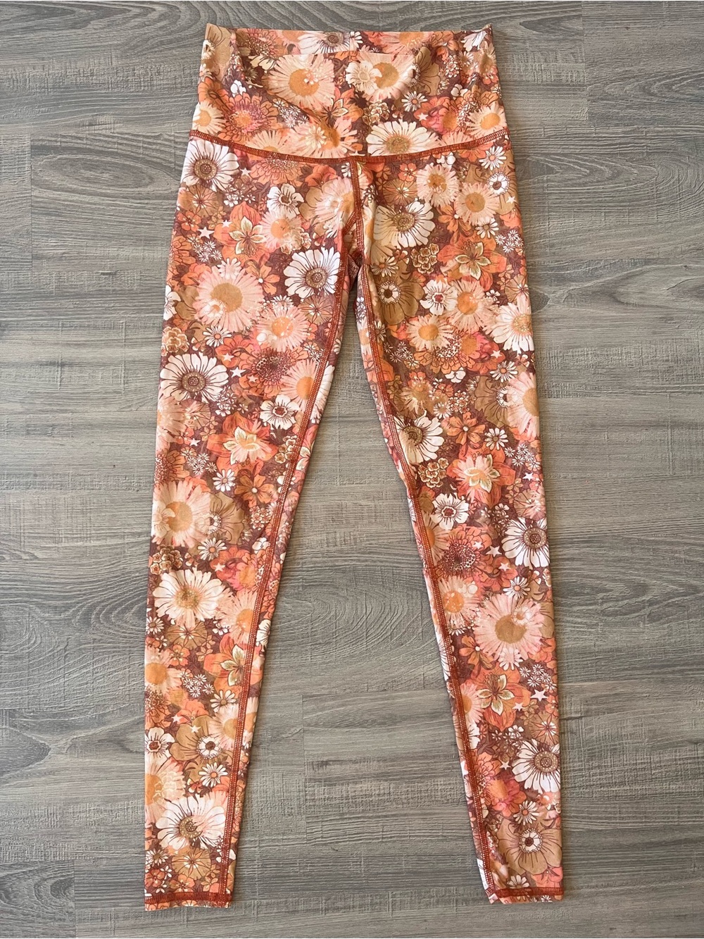 teeki Floral High-Rise Leggings in Orange, Brown & Cream